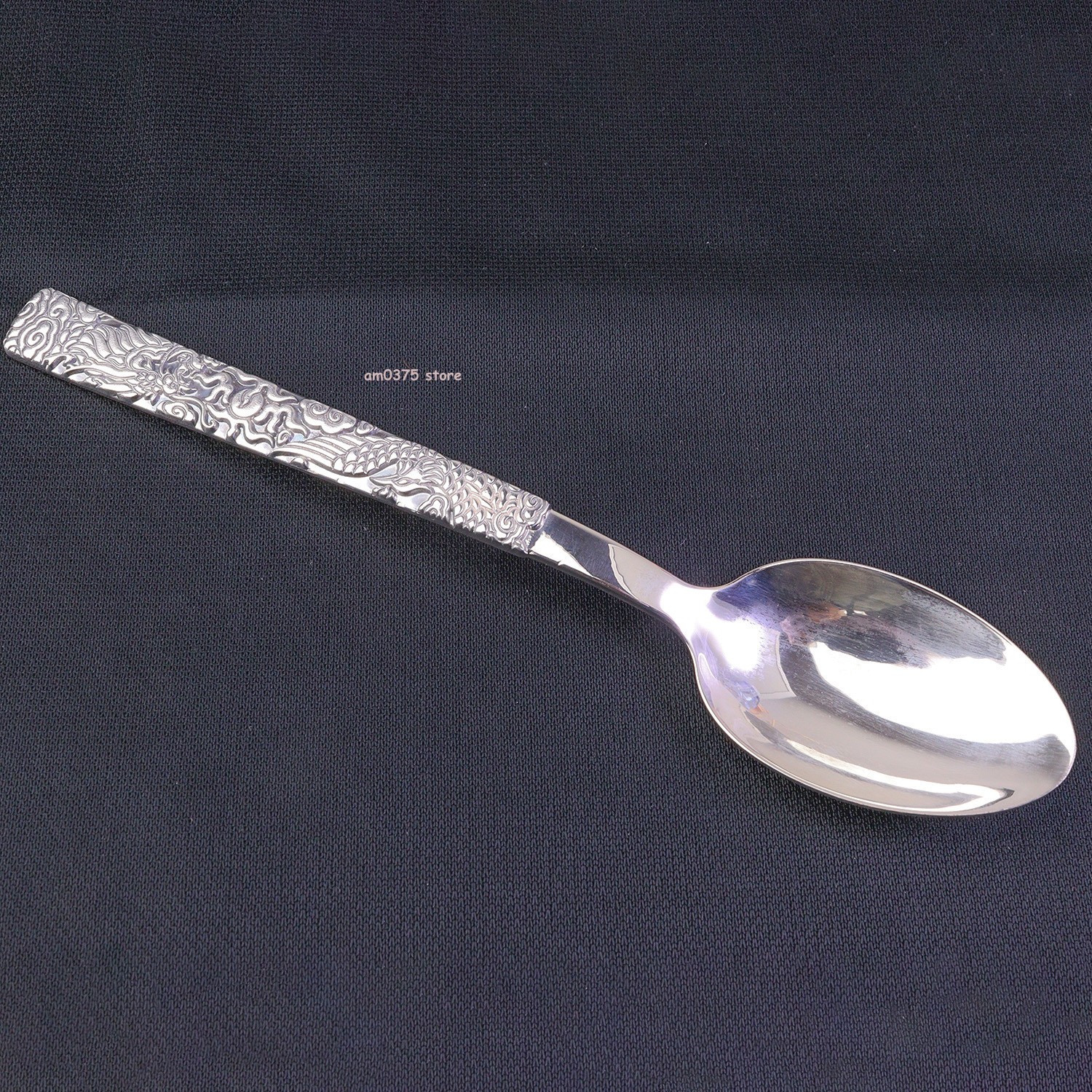 Pure 999 Fine Silver Soup Spoon Solid Flatware Dragon Handle Dinner Spoon/6inchL
