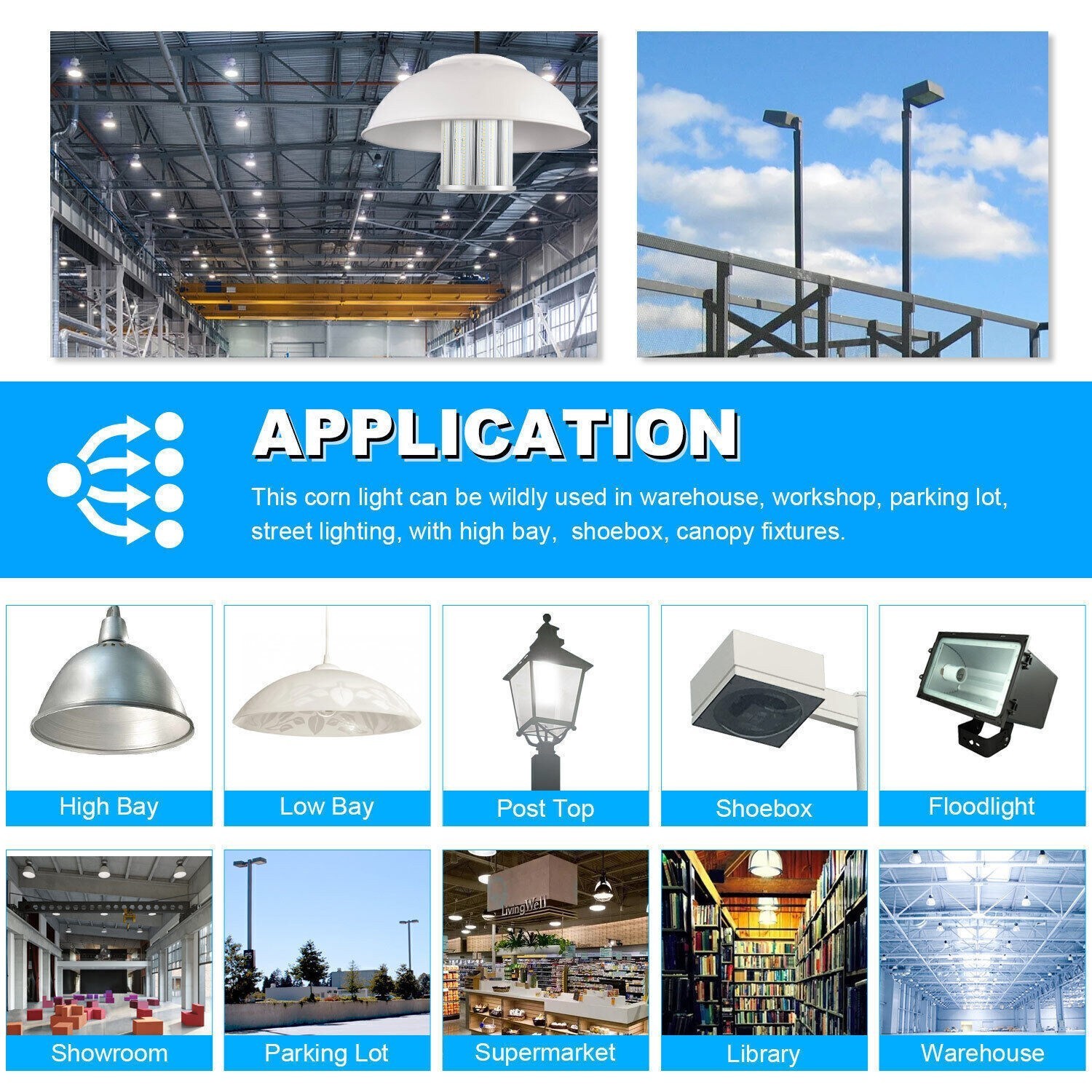 5000K Daylight, E39 Mogul Base, 36W LED Corn Light Bulb Warehouse High Bay Lamps