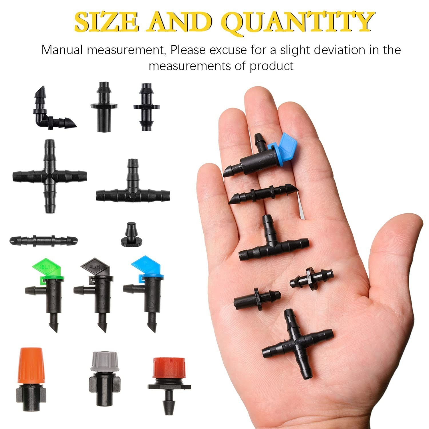 300 Pcs Irrigation Fittings Kit, Drip Irrigation Barbed Connectors 1/4” Tubing