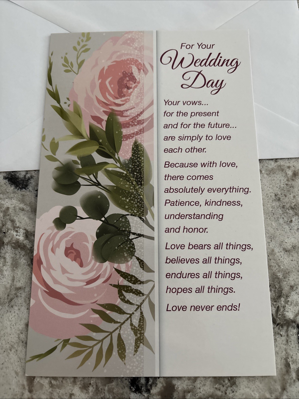 For Your Wedding Day Love Never Ends 5”x7.75″ Stockwell Greeting Card