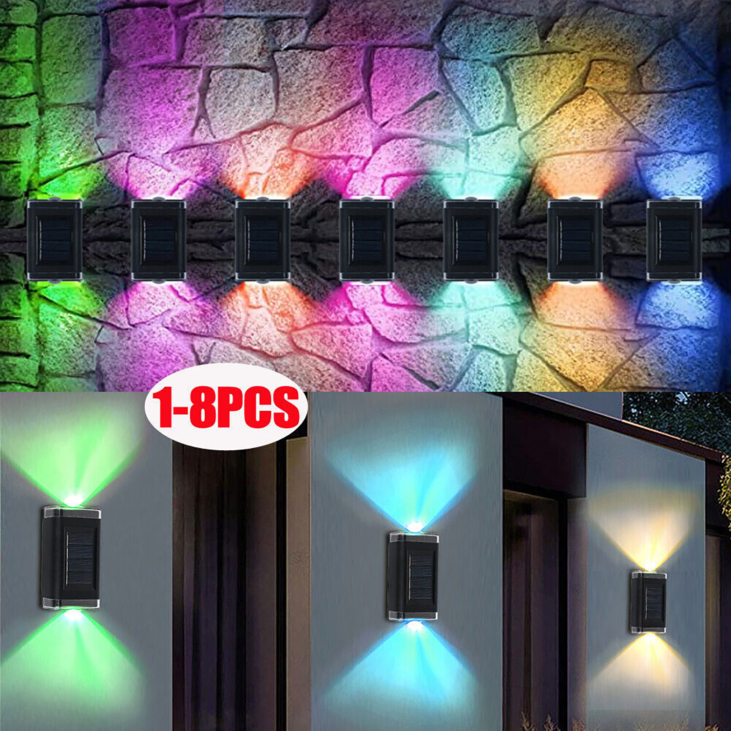 CLAONER 2 LED Solar Wall Lights Outdoor Garden Steps Stairs Fence Deck Lamp IP65