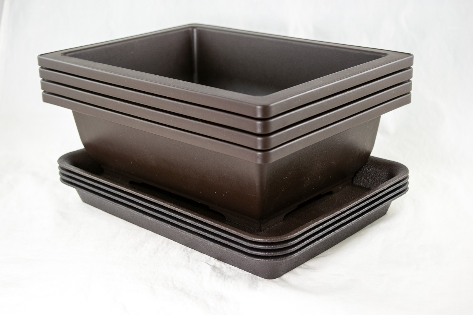 4 Set Rectangular Plastic Bonsai Training Pot + Tray 10″x 7.5″x 3″ – Dark Brown