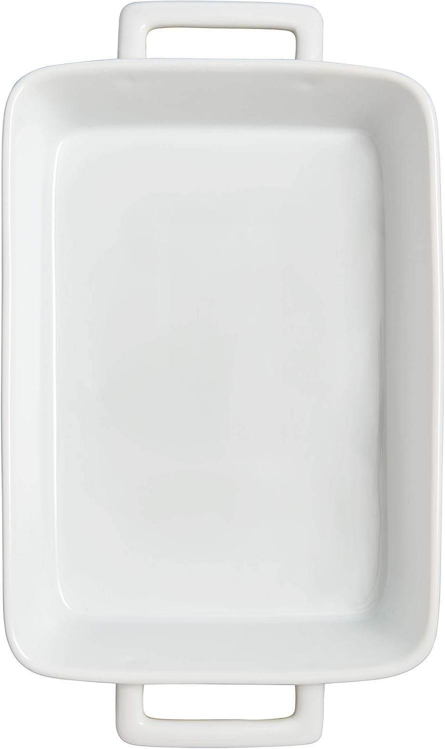 Rectangular Lasagna Pan with Handles, Fine White Porcelain, 13 x 9 x 2.5-Inches