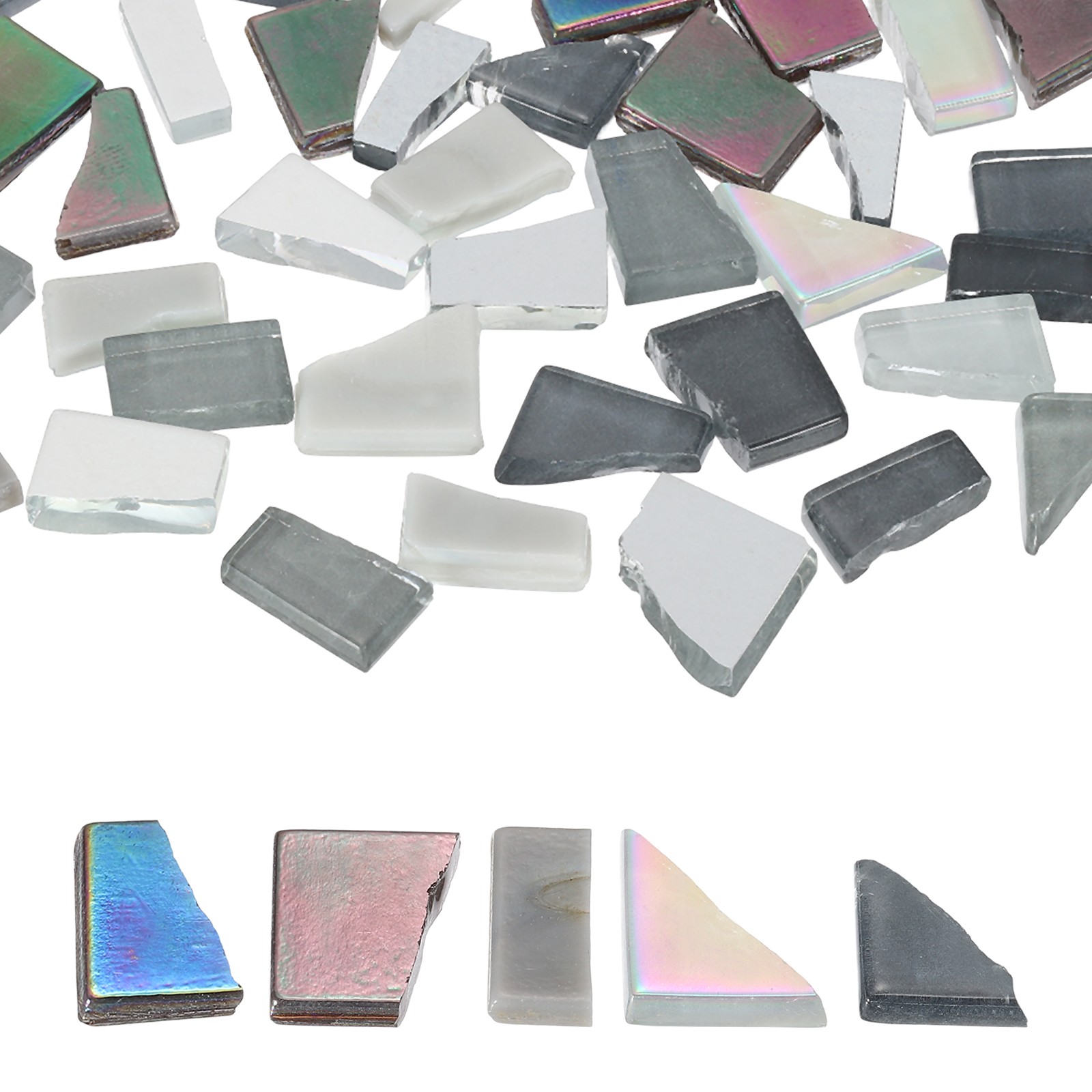 Irregular Glass Mosaic Tiles, 200G/0.4LB Stained Glass Sheets, White Grey Series