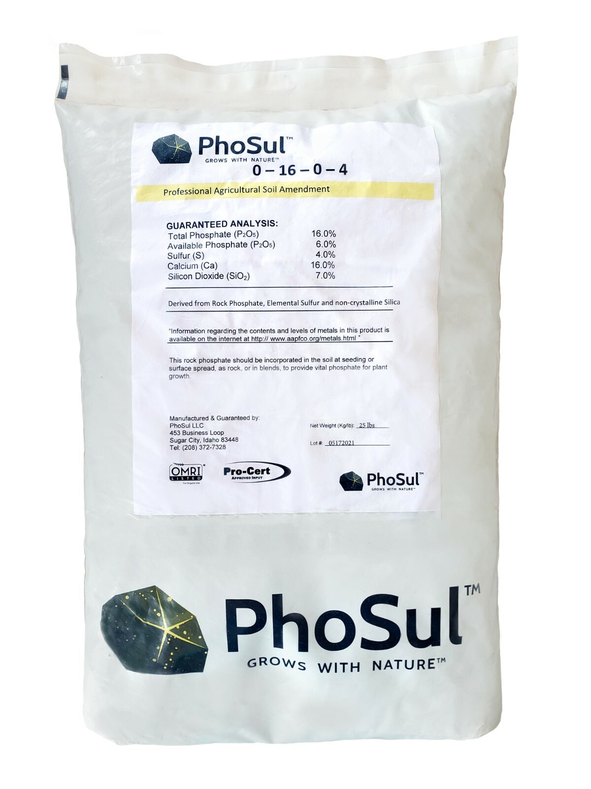 25 lb PhoSul Granular Rock Phosphate 0-16-0 with Sulfur, Silica & Calcium