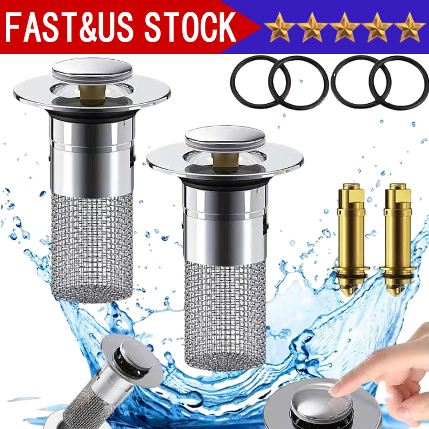 2-Pack Sink Stopper Hair Catcher Bathroom Pop Up Sink Drain Strainer Filter Plug
