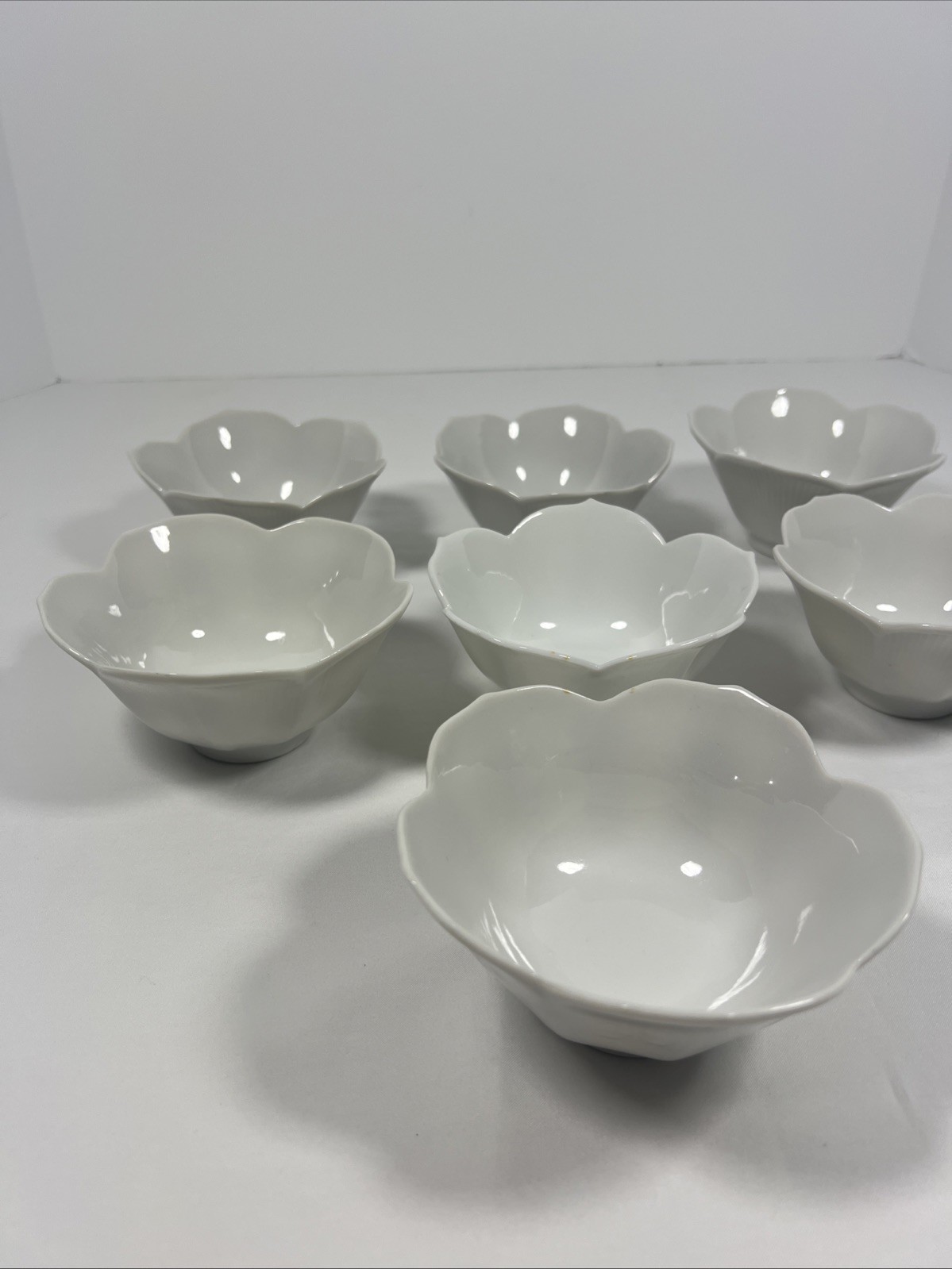 White Porcelain Lotus Flower Individual Serving Bowls Rice/sauce Set of 7