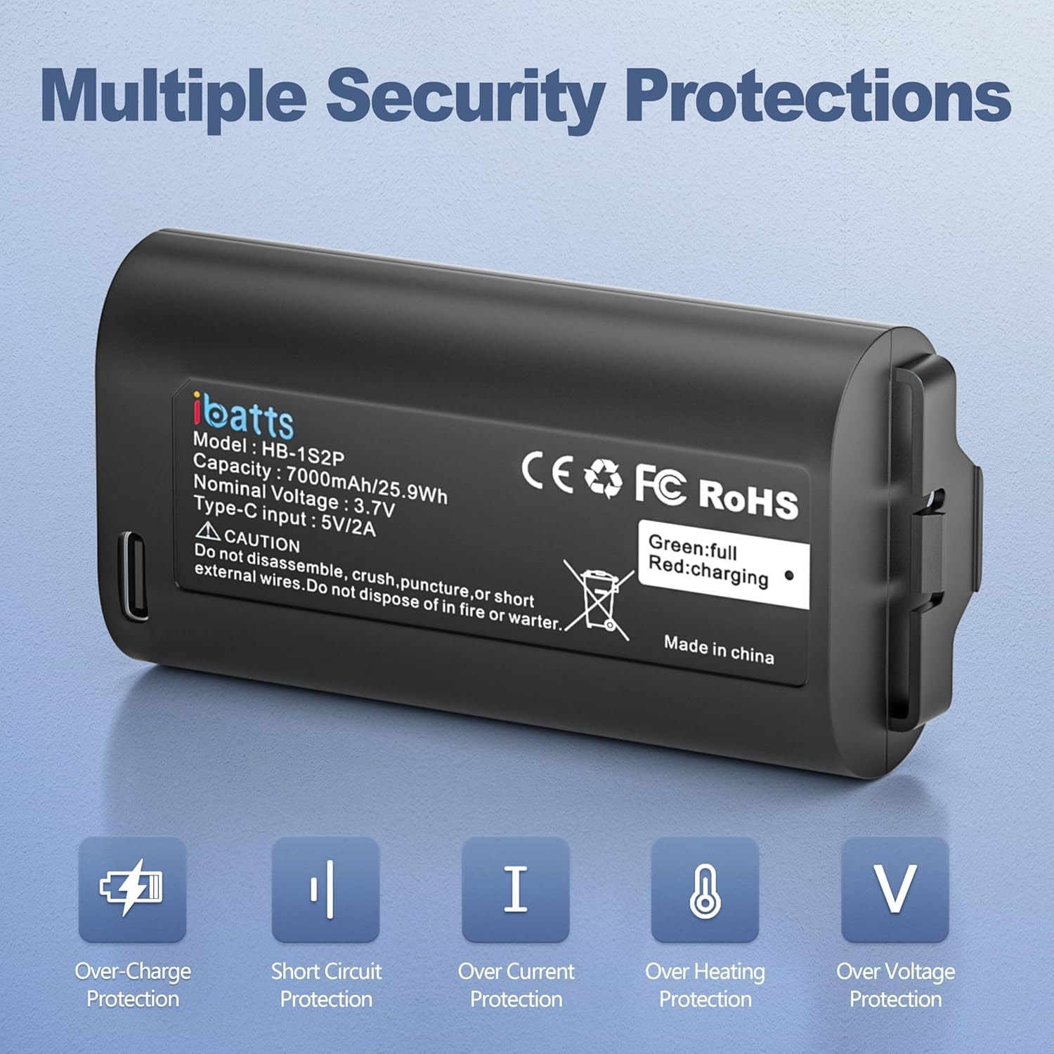 2 Pack 7000mAh Replacement Battery for MyQ Smart Garage Video Keypad w/Cable