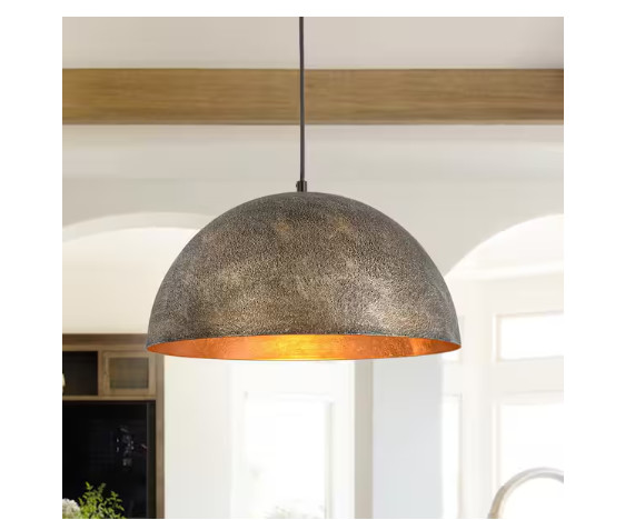 Y’INSP Brava 1-Light Antique Bronze Dome Pendant Light Copper Interior