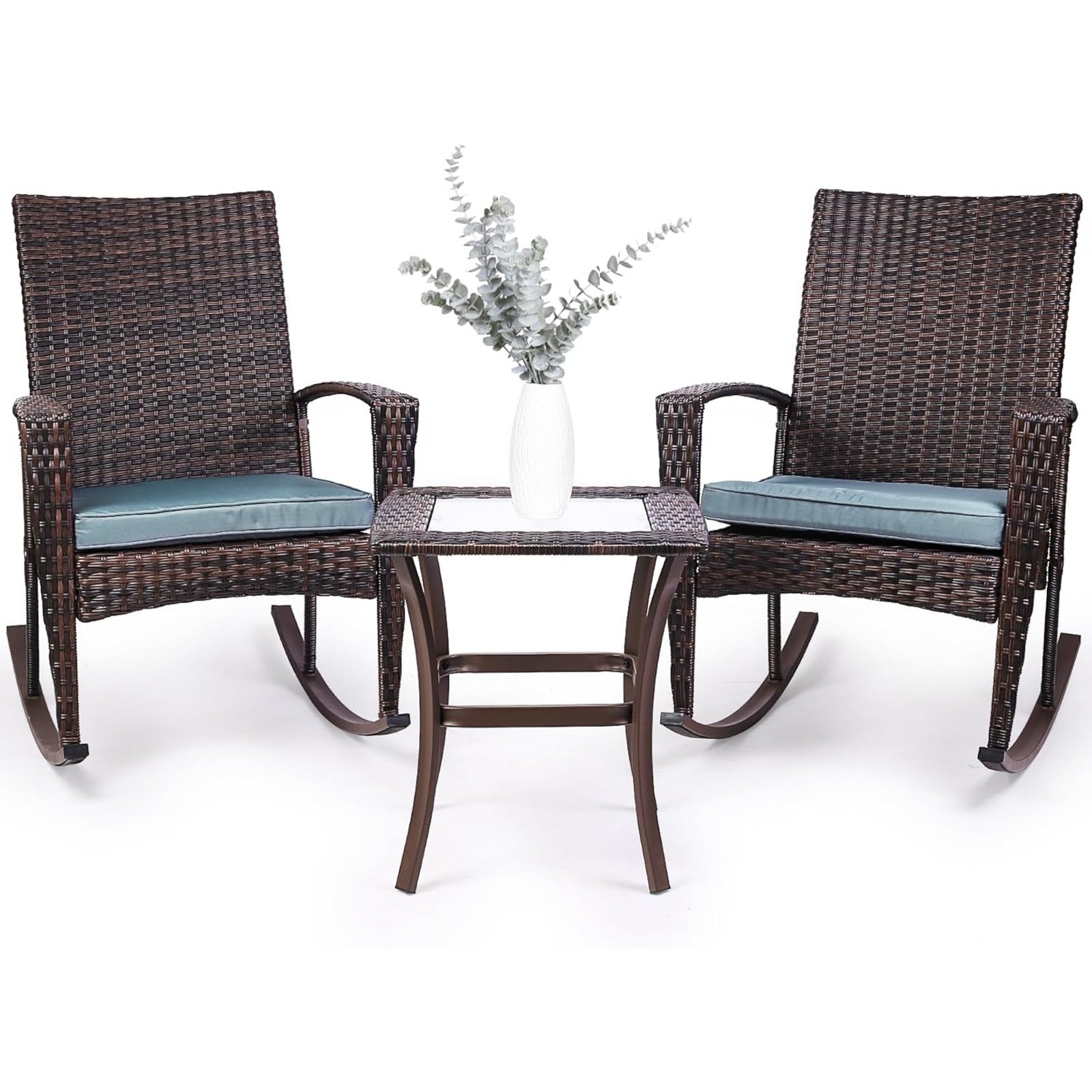 3X Wicker Rocking Chair W/Cushion Outdoor Patio Rattan Furniture Outdoor Brown