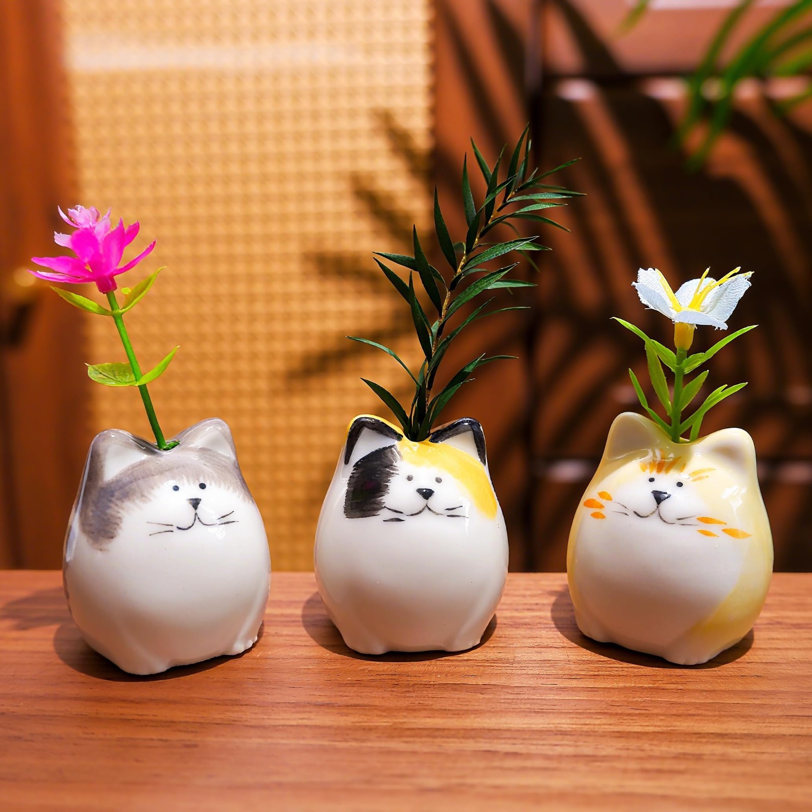 3PCS Mini Flower Vases – Cute Ceramic Cat Bud Vases for Single Stem Flowers, Hom