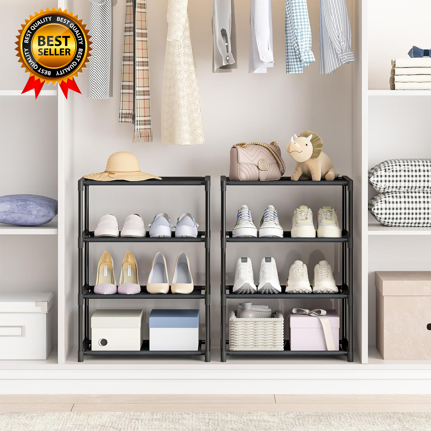 4 Tier Small Shoe Rack Narrow Stackable Kids Toddler Adult Shoe Storage Organize