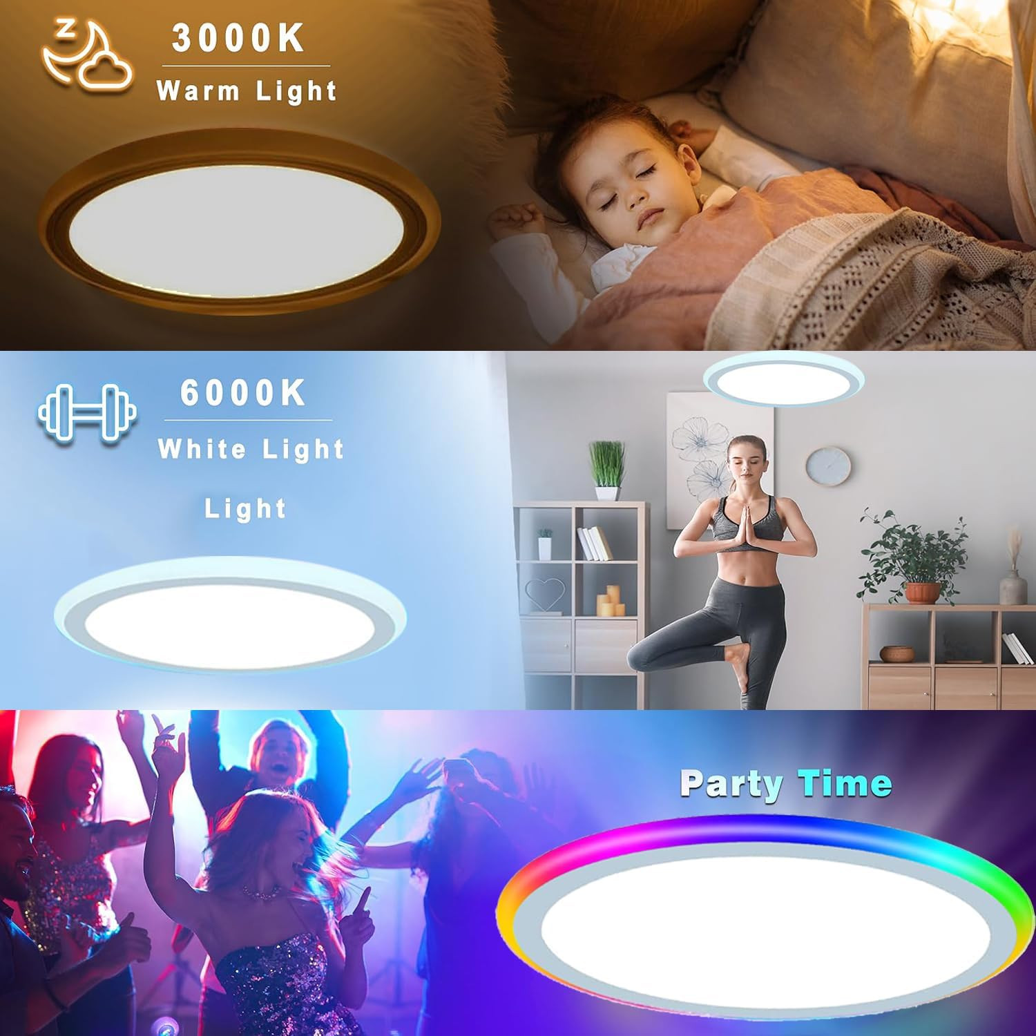 2Pack 13″ RGB Dimmable LED Ceiling Light with Remote – 34W, 3400LM, Color Change
