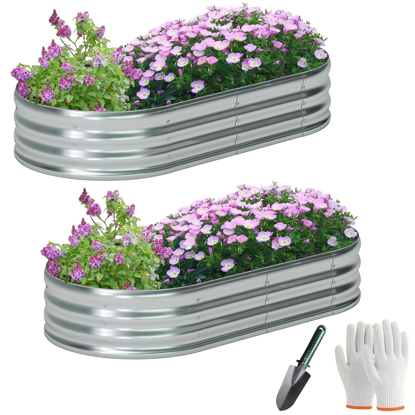 2 Pack Galvanized Raised Garden Bed Kit Oval Metal Planter Boxes Outdoor