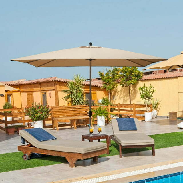 Domi 11.32’x 8.69′ Patio Umbrella w/Push Button Tilt &Crank (Beige)
