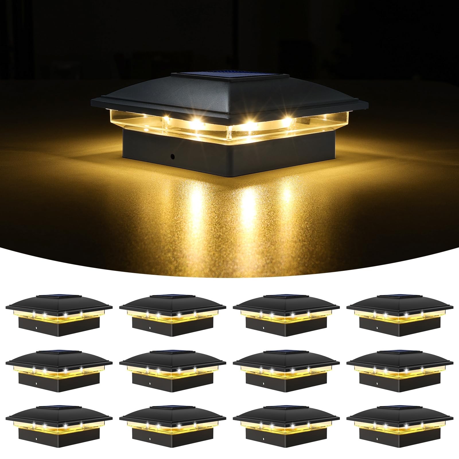 Solar Post Cap Light Outdoor Waterproof 12pack,Solar Fence – Post Lights for …