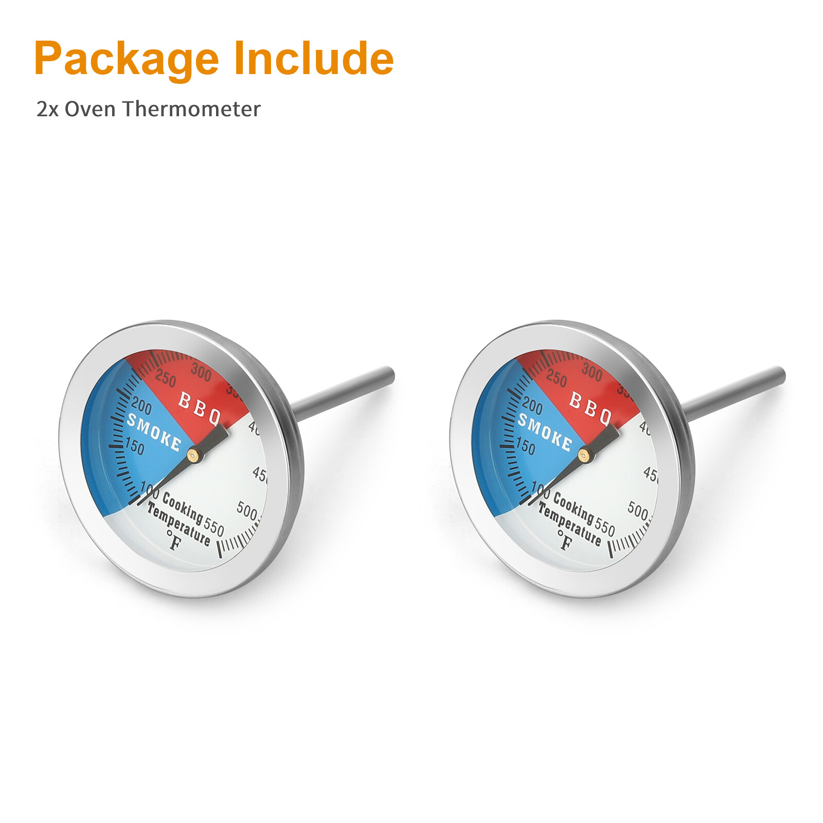 2 Pcs Temperature Thermometer Gauge BBQ Grill Smoker Pit Thermostat Food Cooking