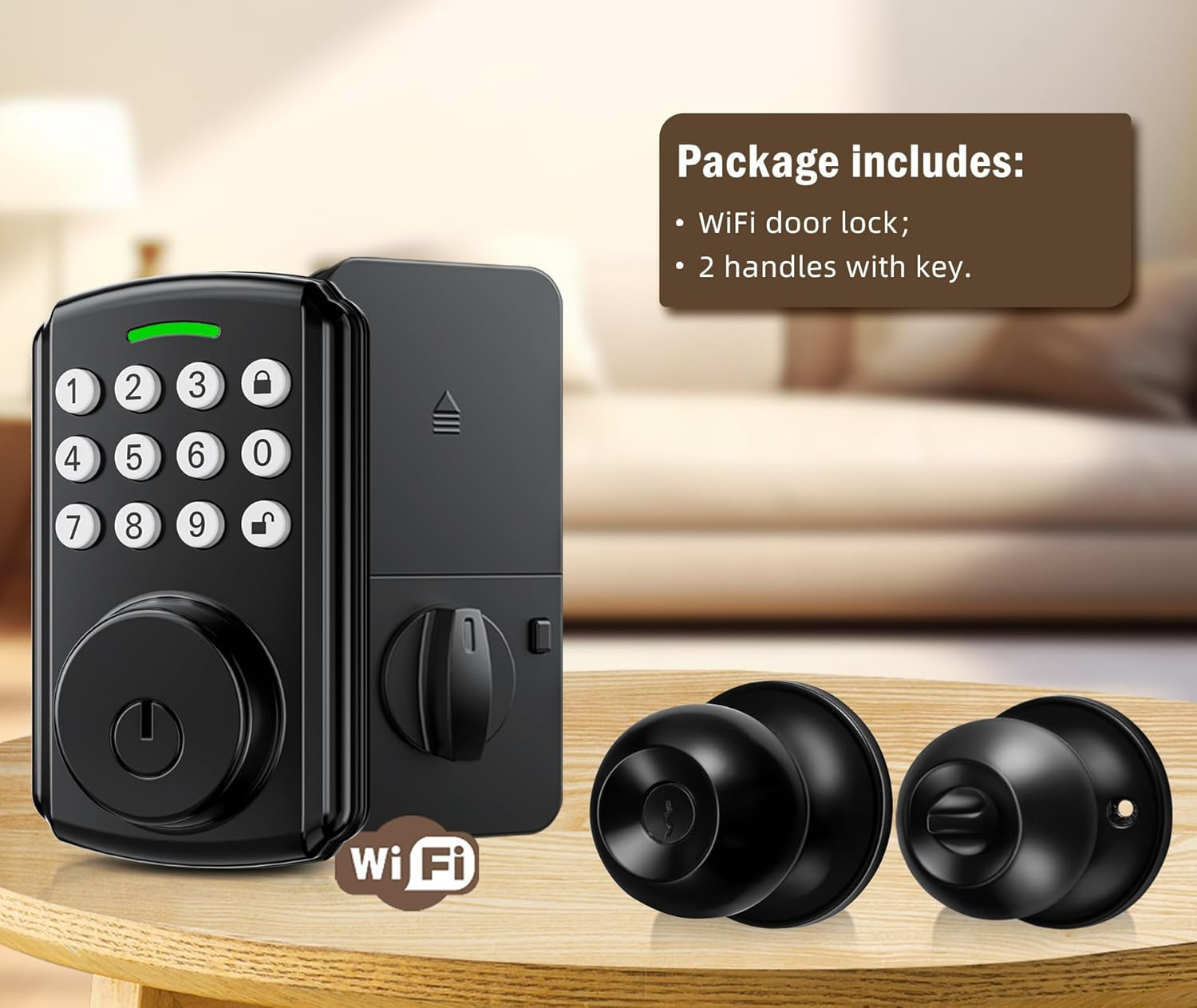 Wifi Keyless Entry Door Lock with Handle Set, Front Door Lock Set, Door Knob wit