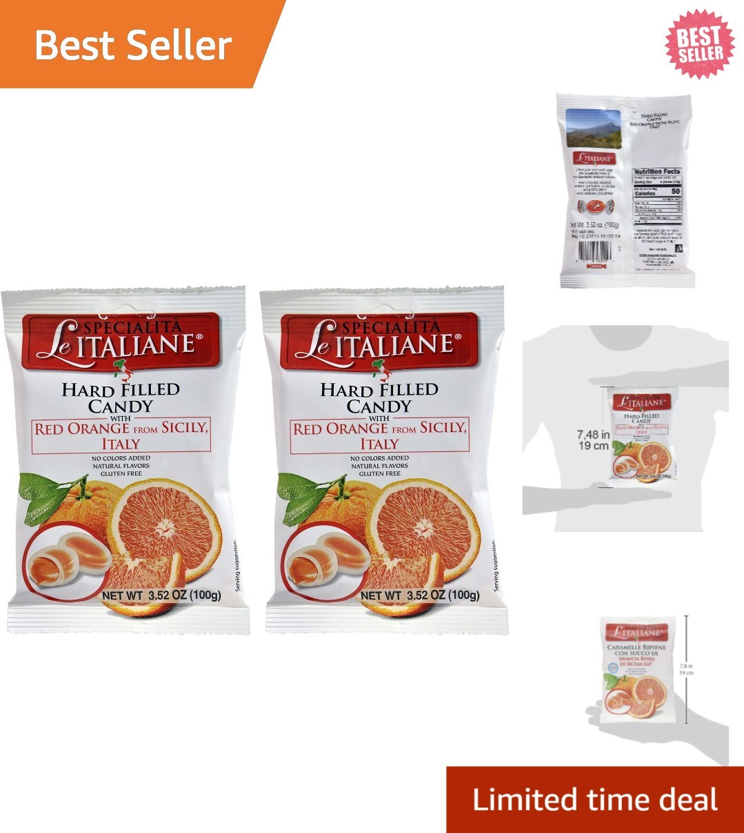 Deliciously Natural Filled Hard Candy with Red Orange from Sicily – 7 Oz Total