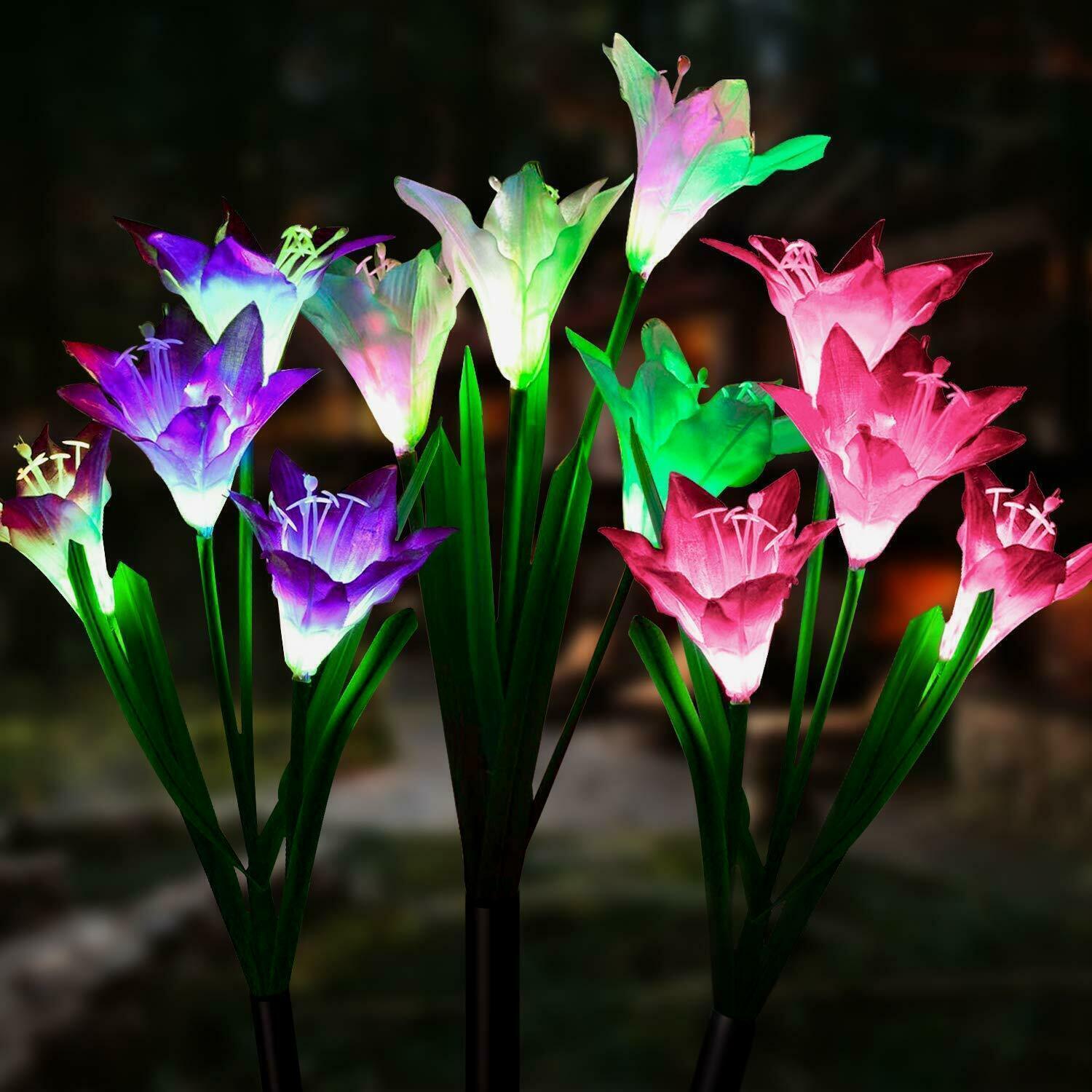 2~8Pack Solar Power Lily Flower LED Lights Stake Yard Garden Outdoor Lamp Decor