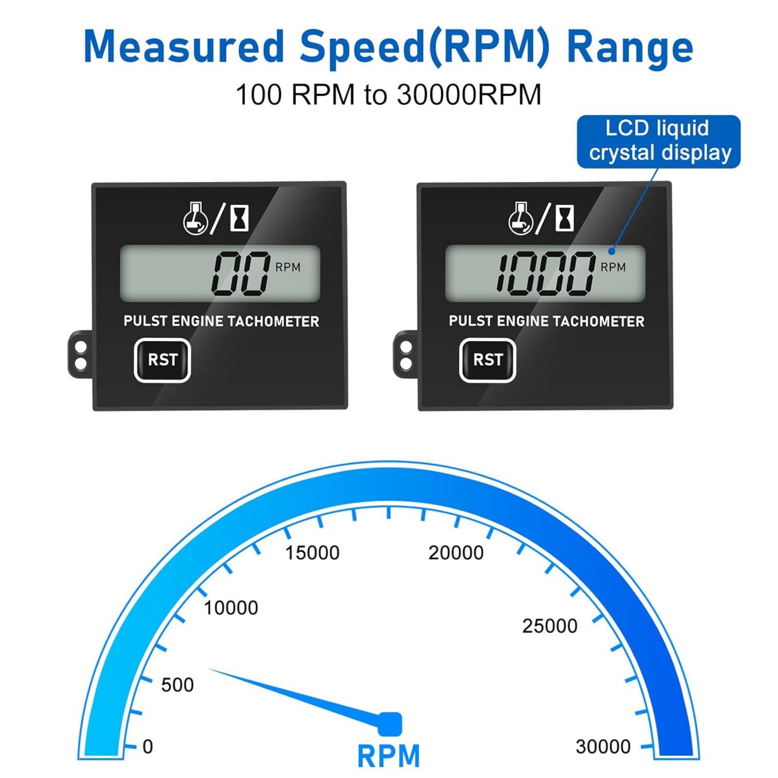 30000RPM Durable 2 & 4 Stroke Tachometer Gauge For Small Engine Tachometer