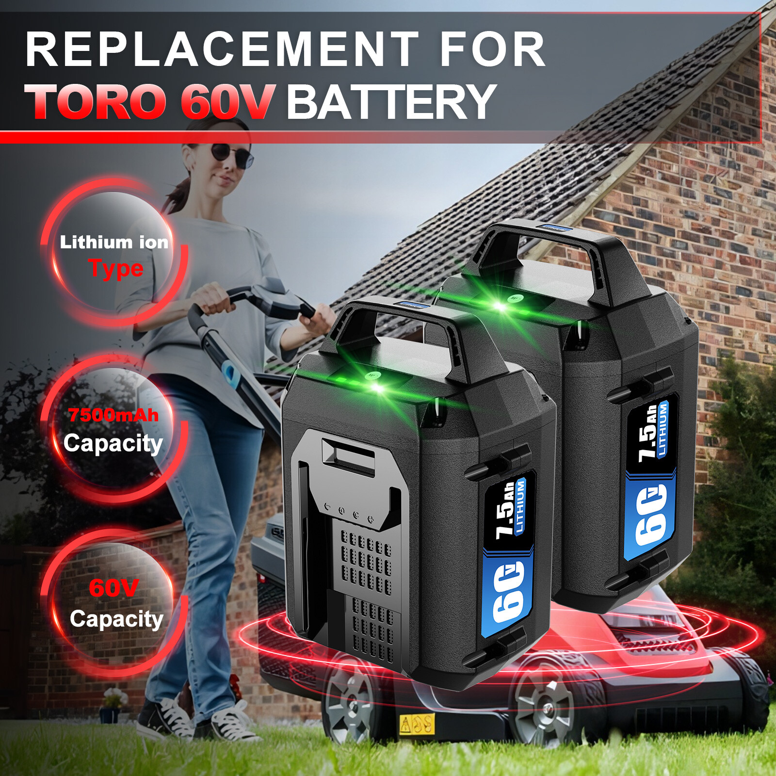 2Pack For Toro Flex Force 60V Max 7.5Ah Lithium-ion Battery L108 L135 L216 88640