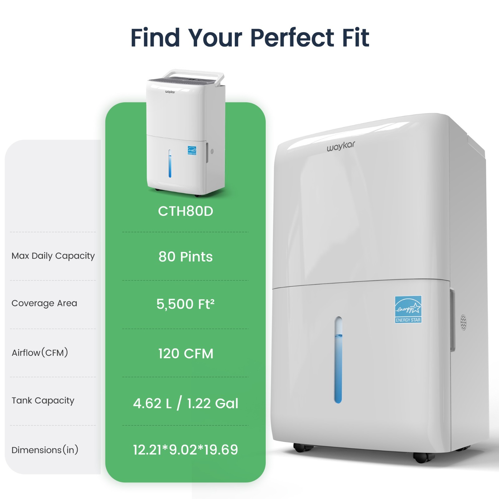 Waykar 80/ 120 Pint Energy Star Dehumidifier for Home Basement