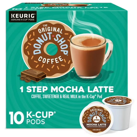The Original Donut Shop, One Step Mocha Latte Flavored K-Cup Coffee Pods, 10 Ct