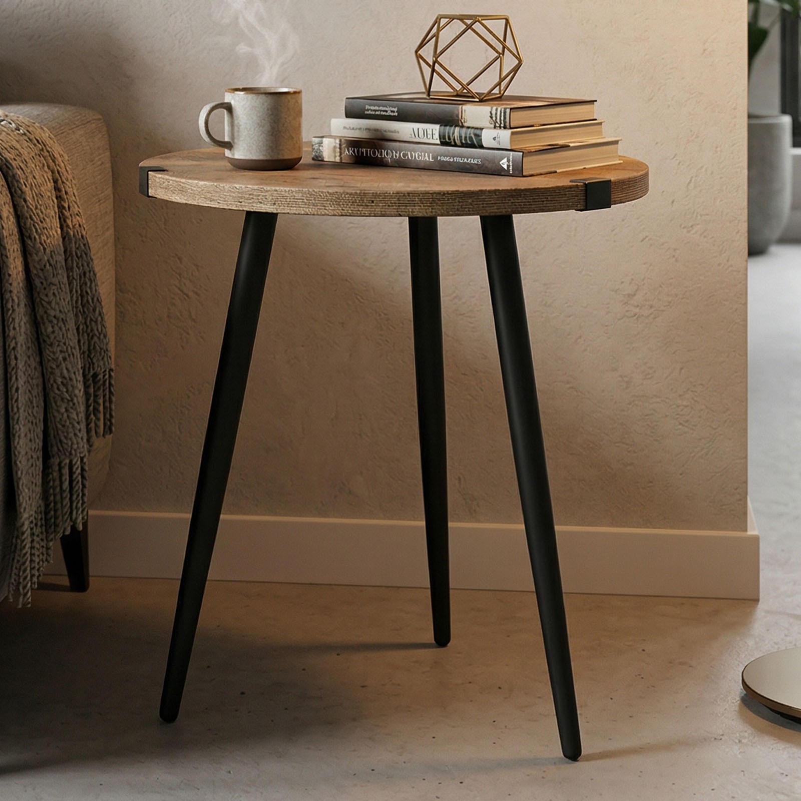 21.26in Round Coffee Table 55lbs Capacity Particle Board Easy Clean Sofa Side