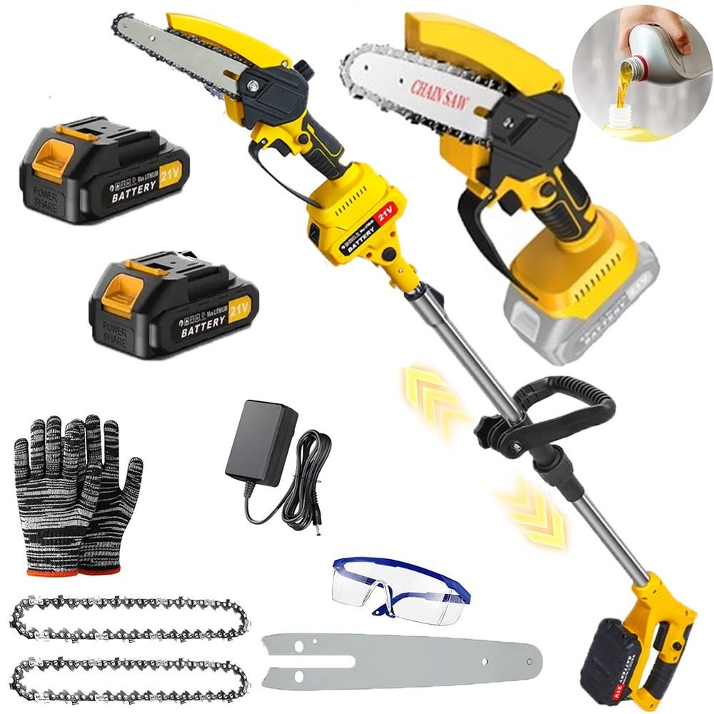 2in1 Cordless Pole Saw Stretchable Long Reach Cutter Pruner Saw Pole Chainsaw US