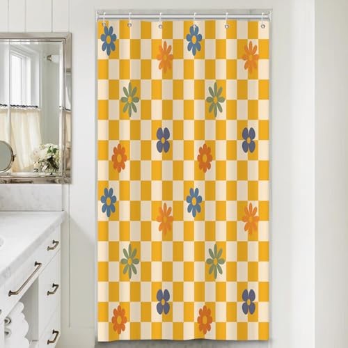 Yellow Checkered Boho Shower Curtain Set 60×72 Inches Colorful 60x72Inches