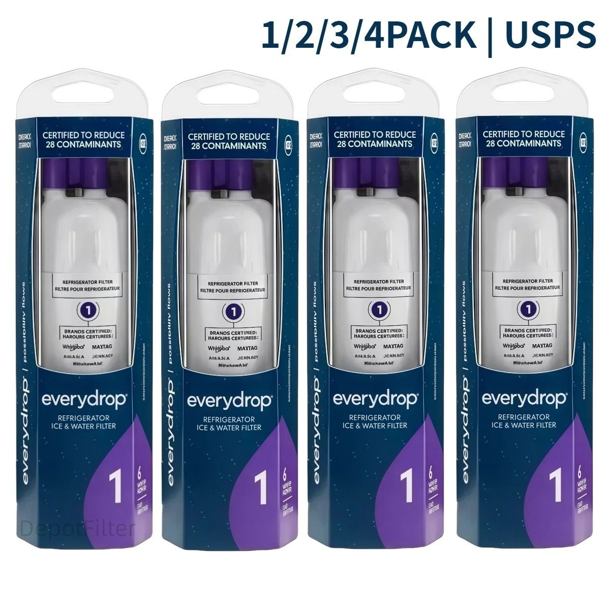 4-PACK ΕVΕRYDROP ΕDR1RXD1 Refrigerator Wate Filter 1 Replacement NEW US