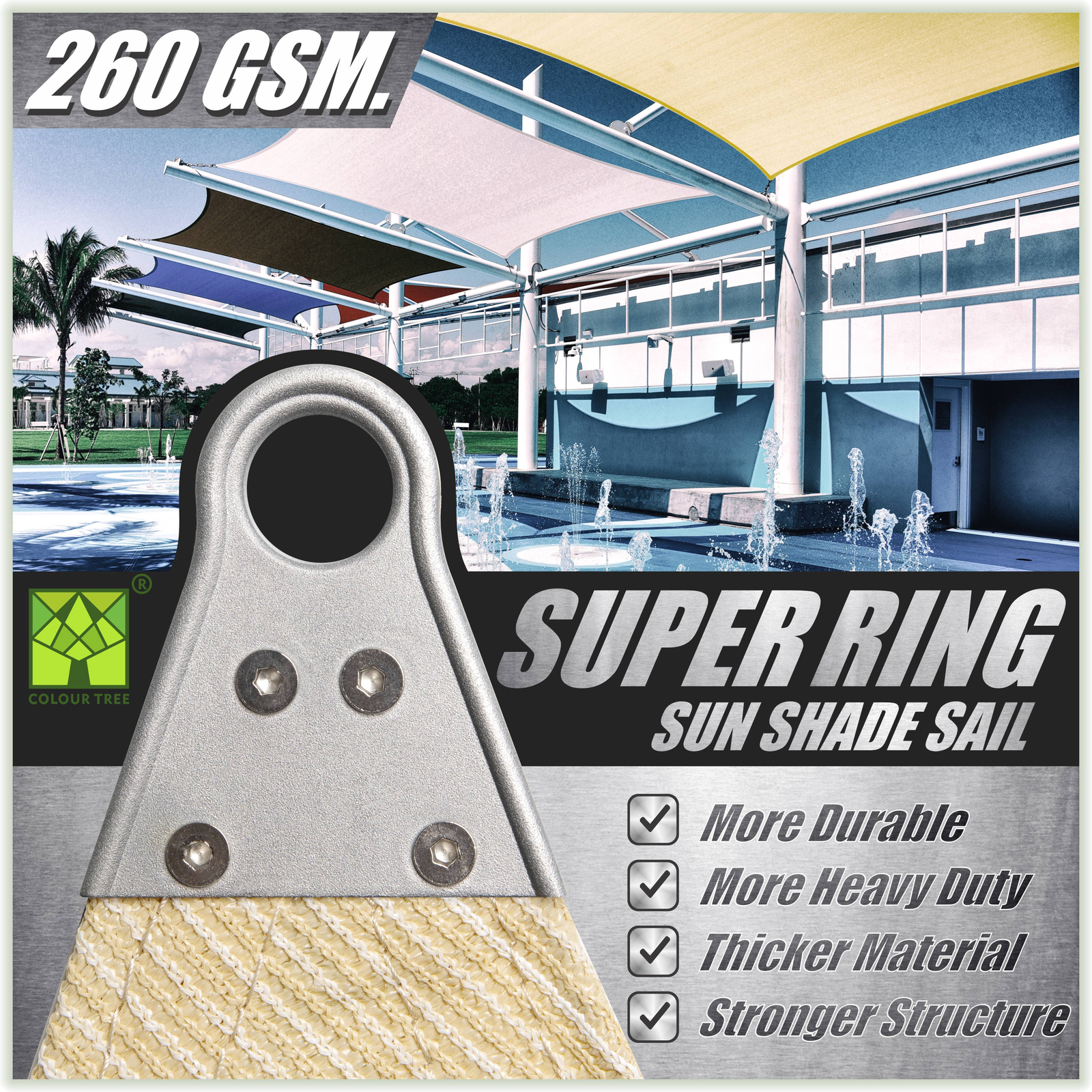 Colourtree Triangle Super Ring Sun Shade Sail Canopy Outdoor Customizable