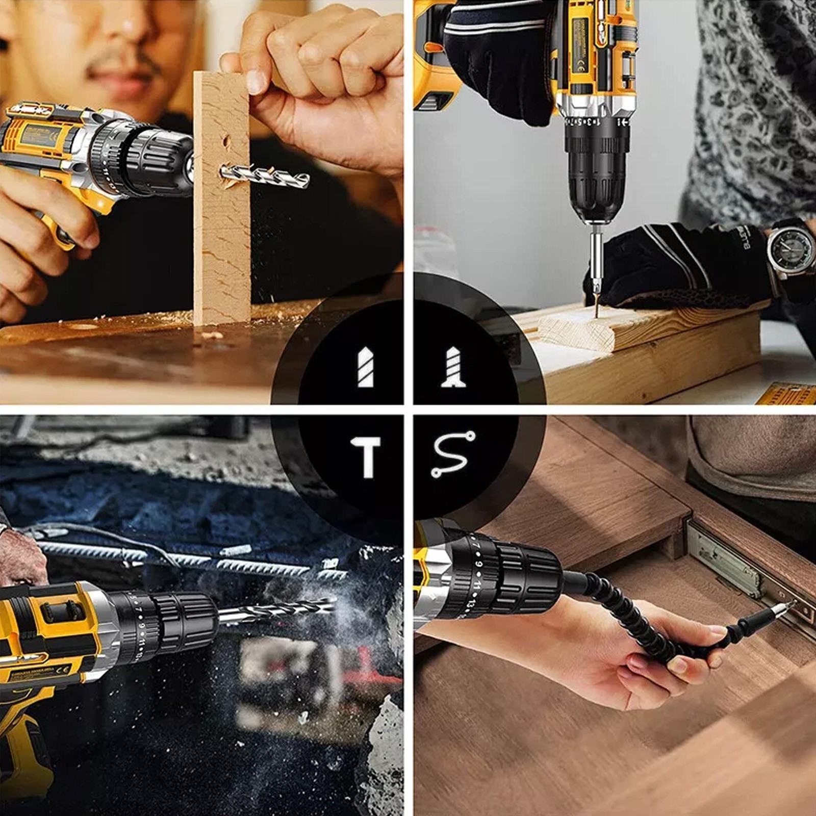 Cordless Brushless Impact Driver Hammer Drill Combo Kit with 2 Battery & Charger