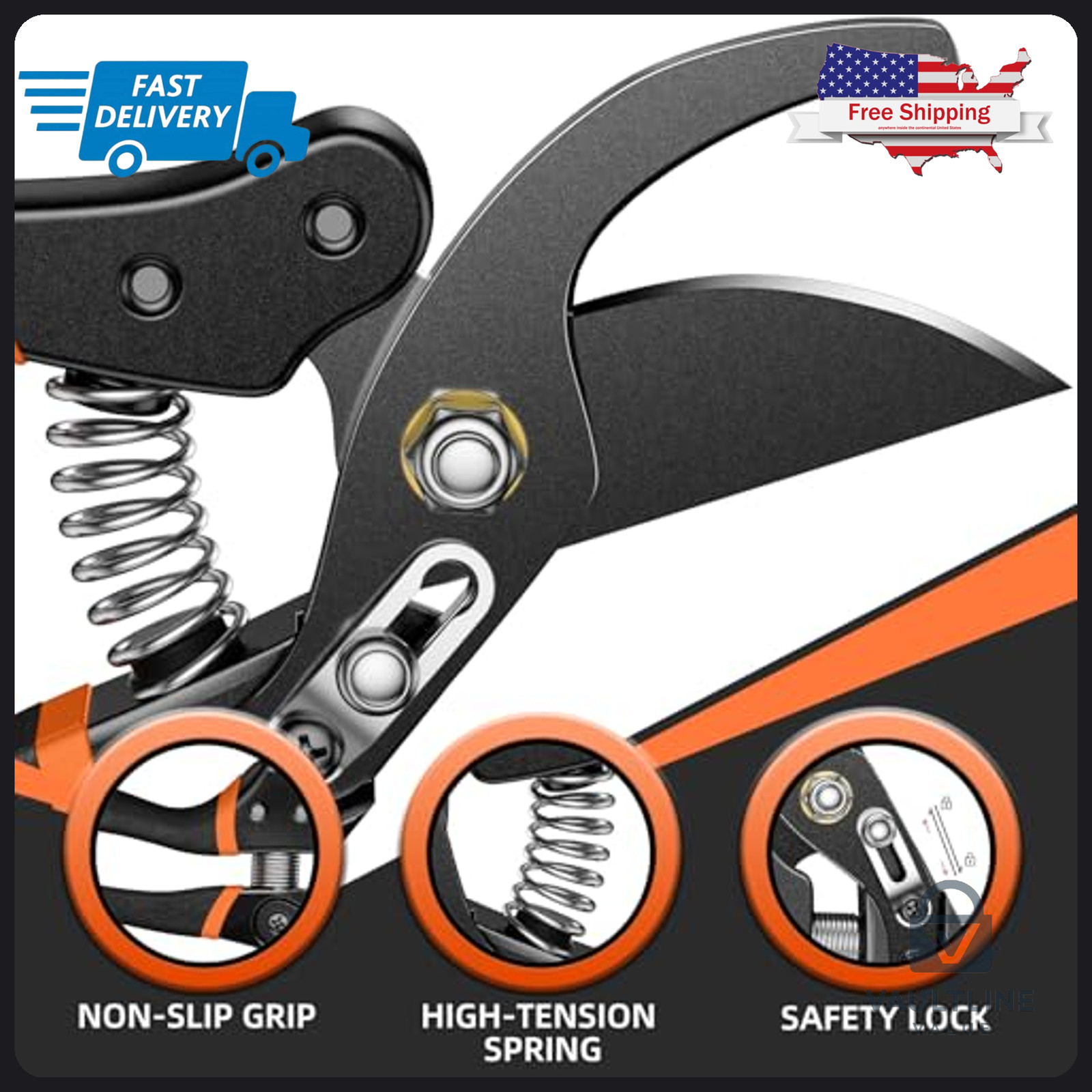 Decerk 8.5 Inch Bypass Pruning Shears with Titanium Coated SK5 Steel Blade