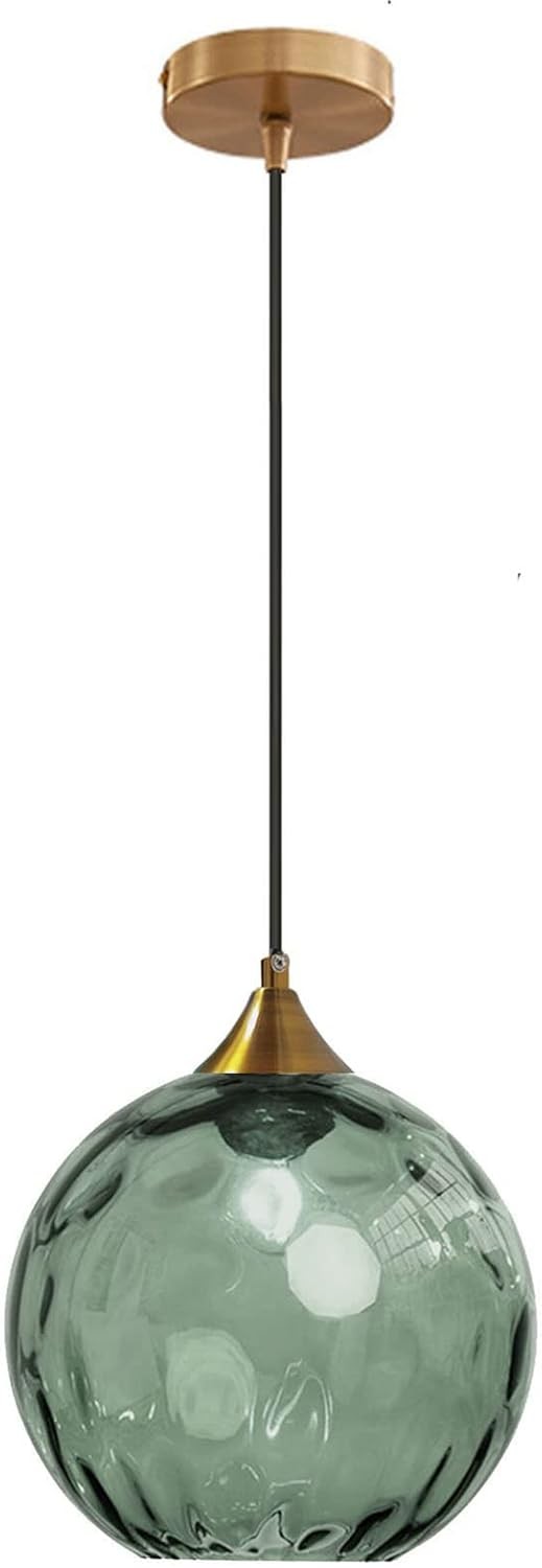 CRIBBU 7.8 Inch Globe Glass Pendant Light Bronze Gold Bracket – Dark Green