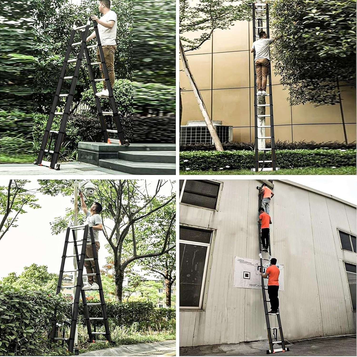 Telescoping Ladder A Frame, 20 Ft Compact Aluminum Extension Telescopic Step