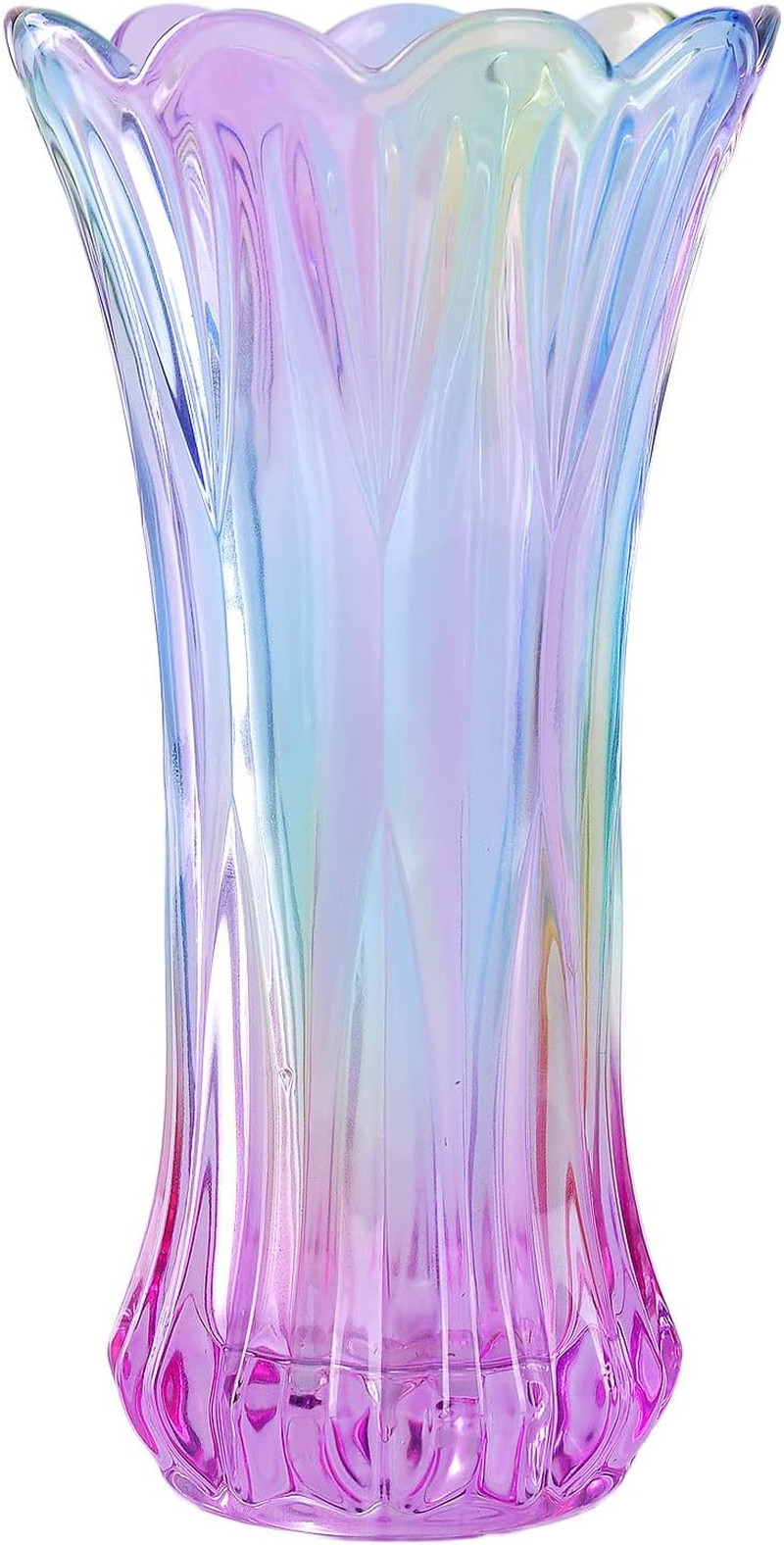 9 Inch Decorative Crystal Glass Colorful Flower Vase for Centerpieces,Smoking…
