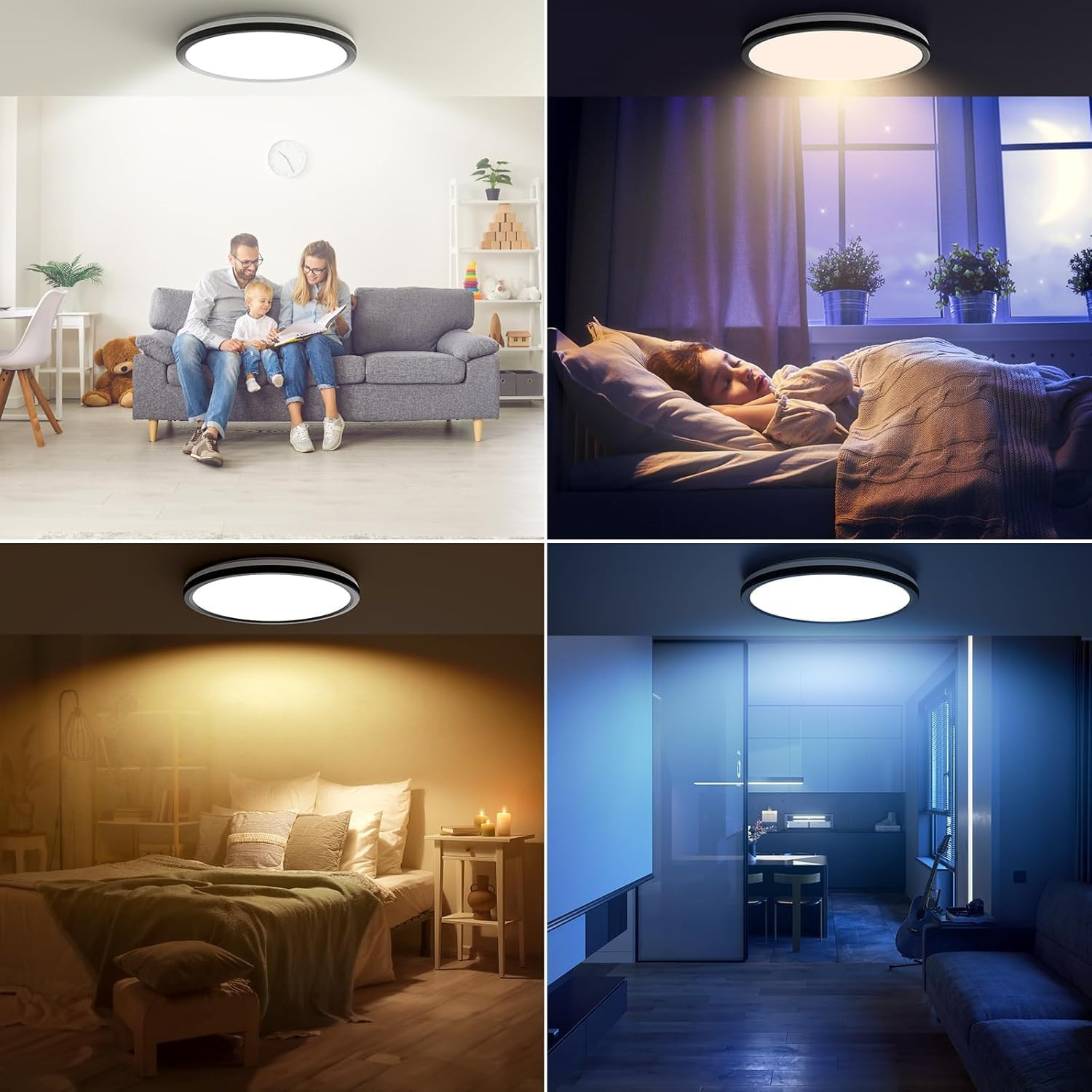 12Inch LED Flush Mount Ceiling Light with Remote Control, Dimmable Night Light 1