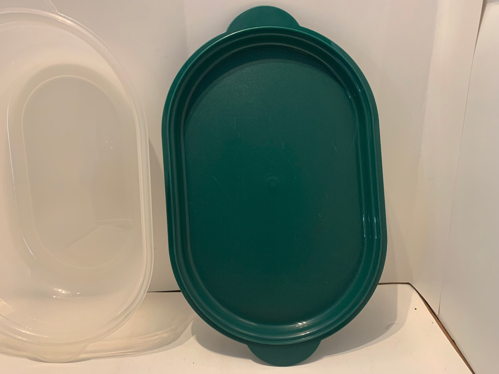 Tupperware Clear Open House Oval Server & Green Top 2465B 2466B