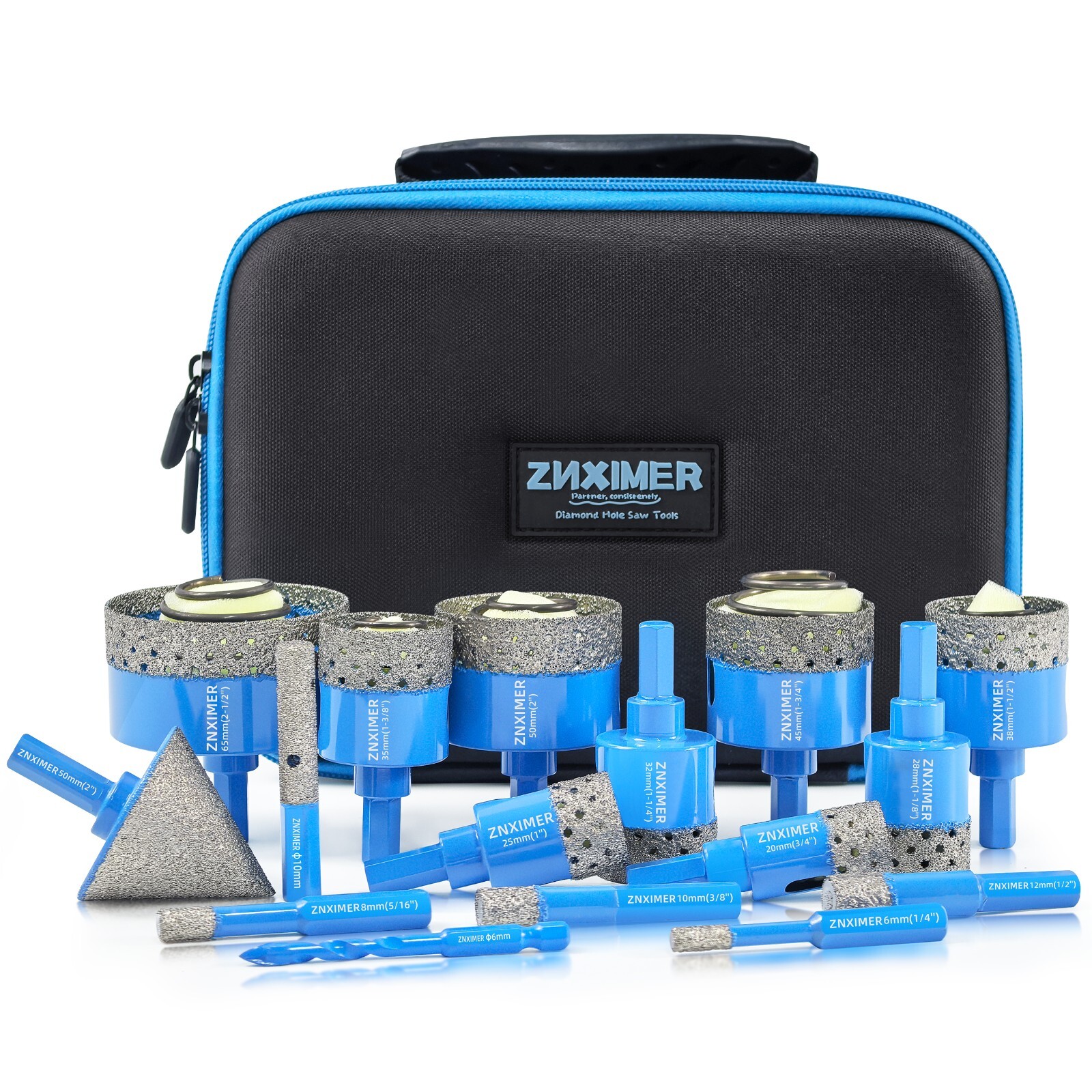 16Pcs Diamond Hole Saw Kit for Tile, Ceramic, Granite, Marble and More Drilling