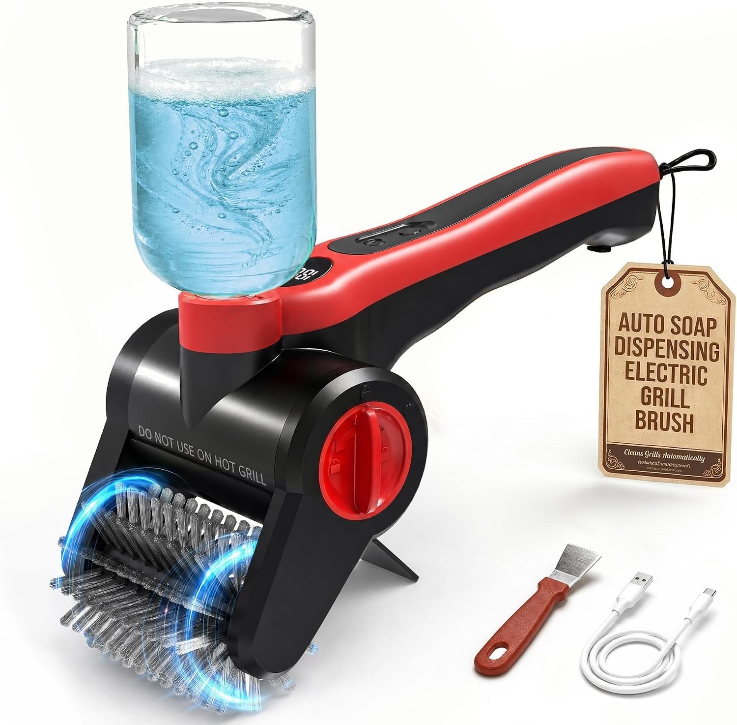 Cepillo parrilla electrico recargable 600 rpm acero limpieza parrilla exterior
