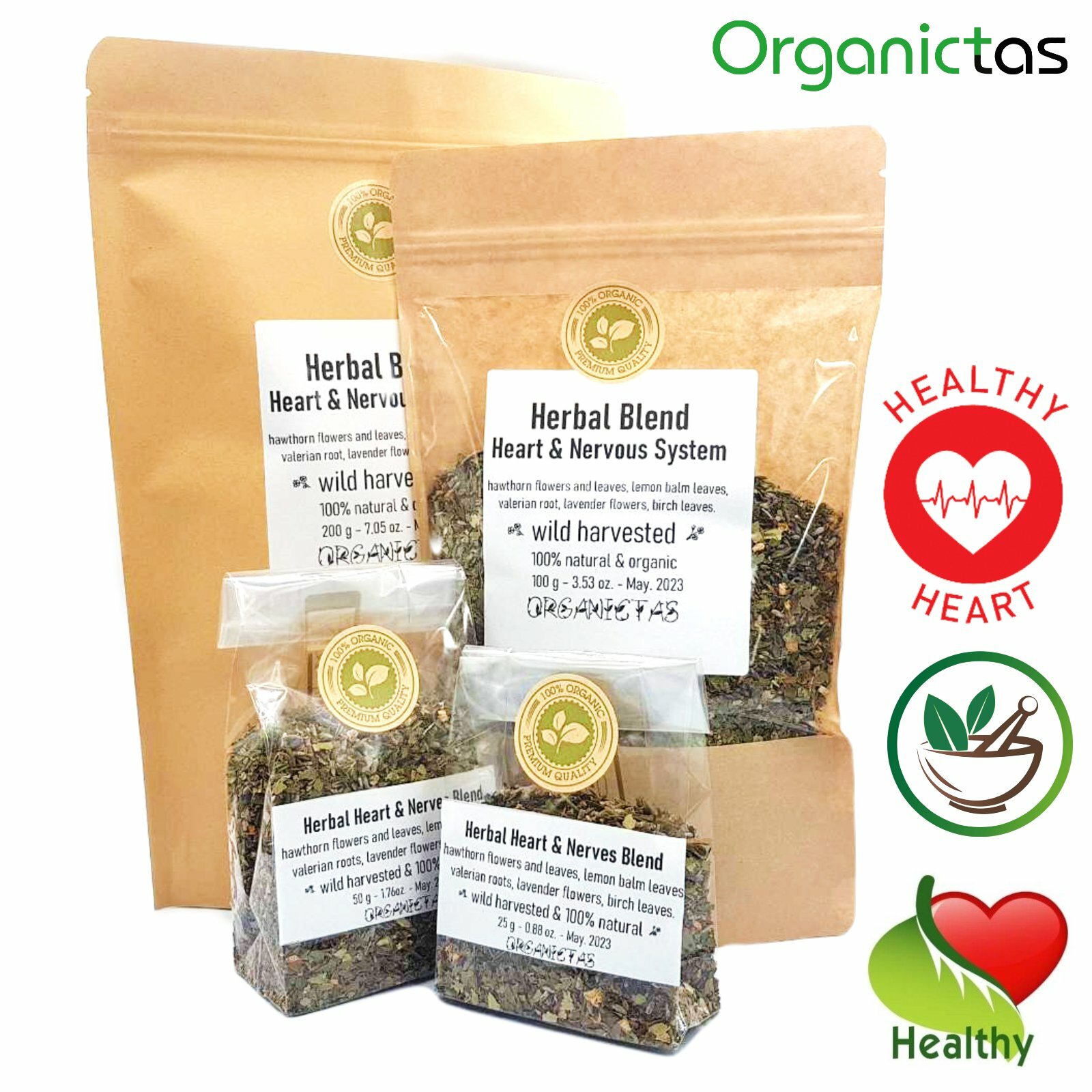Heart Health Functional Herbal Tea Blend of 5 Selected Natural Herbs, Cardio