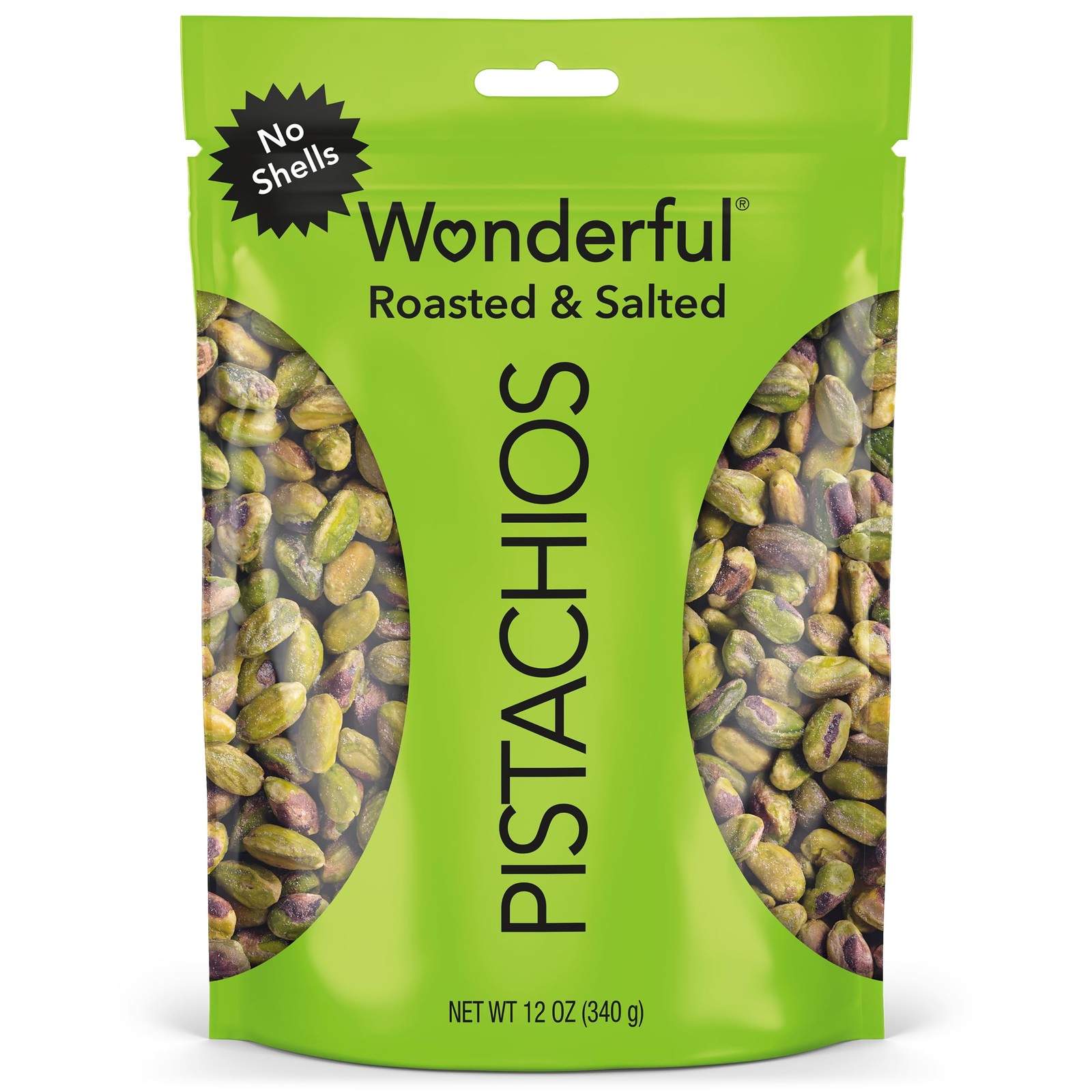 No Shells, Roasted & Salted Nuts, 12 Ounce Resealable Bag, Protein Snacks, Gl…