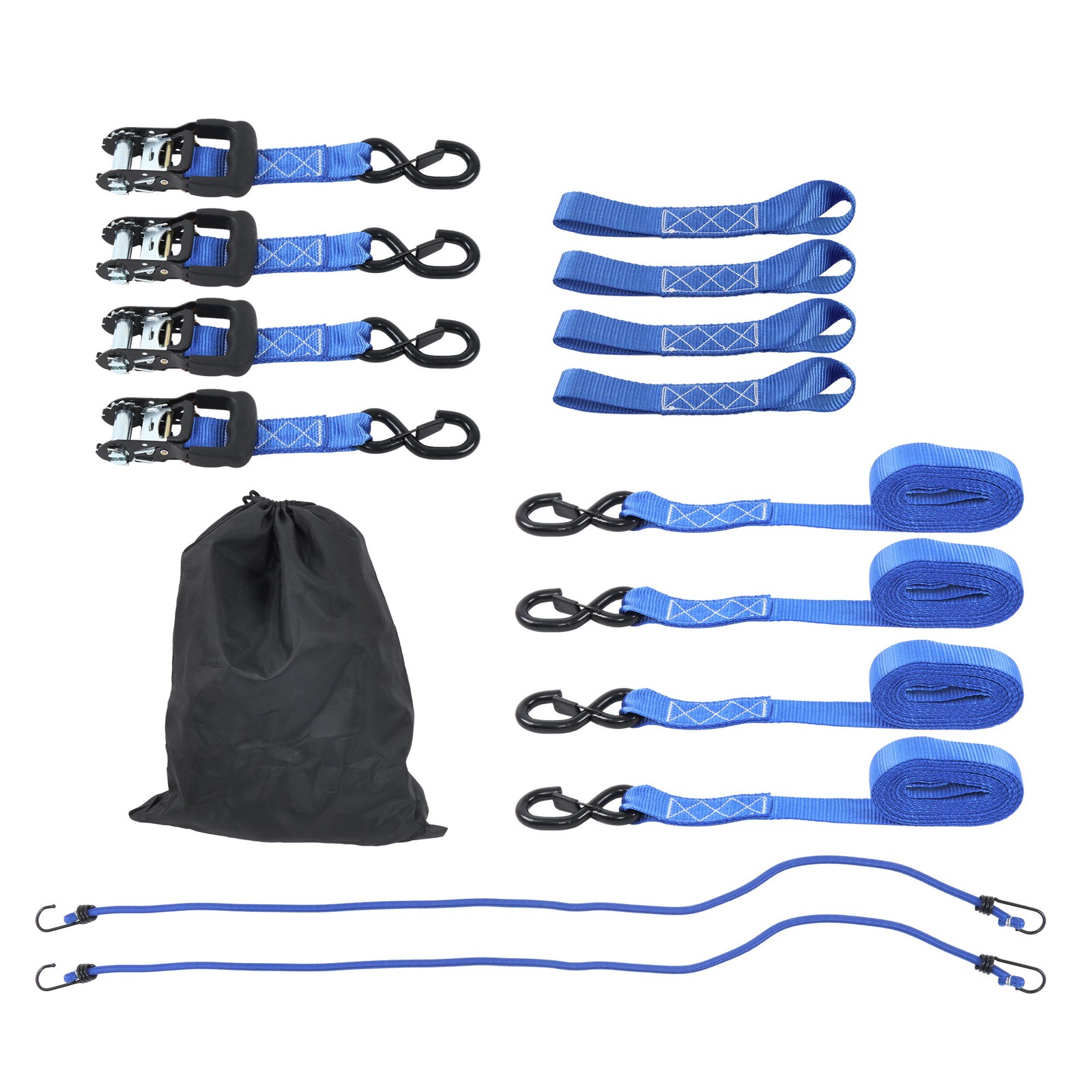 4 Pcs Steel Ratchet Strap Blue Fracture Strength 5208lbs 1.6in*15ft with S Hooks