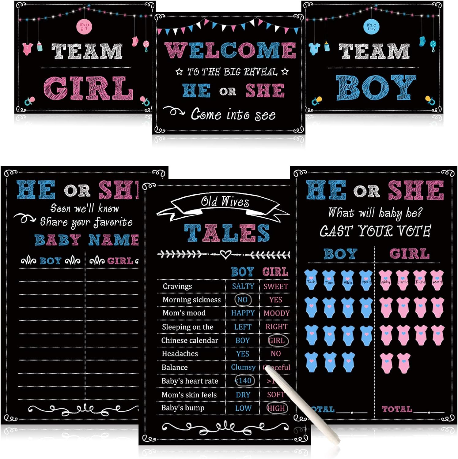 Baby Gender Reveal Party Supplies Kit, Photo Props Games Decorations,Boy or Girl