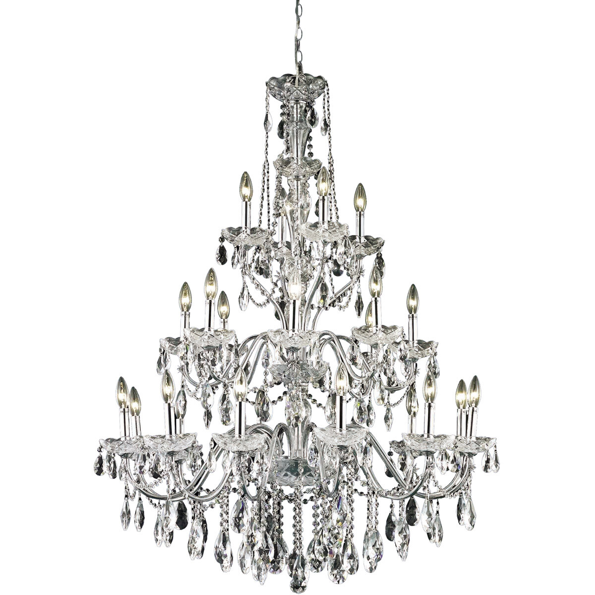 Large Crystal Chandelier 24 Light Fixture Chrome for Dining Room or Foyer 49″