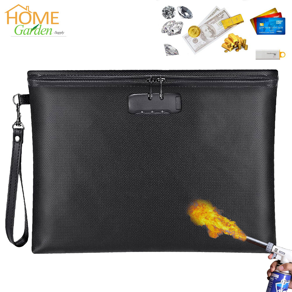 Fireproof Document Money Bag 14×10″ Waterproof Cash Safe Pouch With Zipper Lock