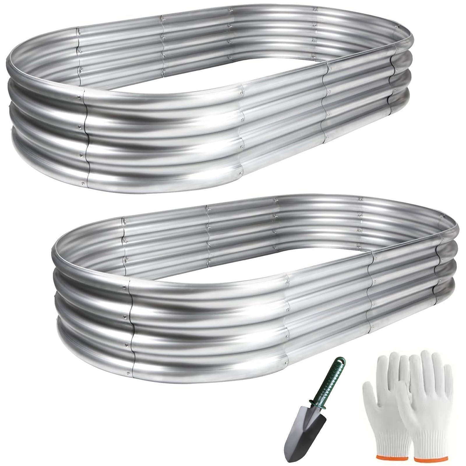2 Pack Galvanized Raised Garden Bed Kit Oval Metal Planter Boxes Outdoor