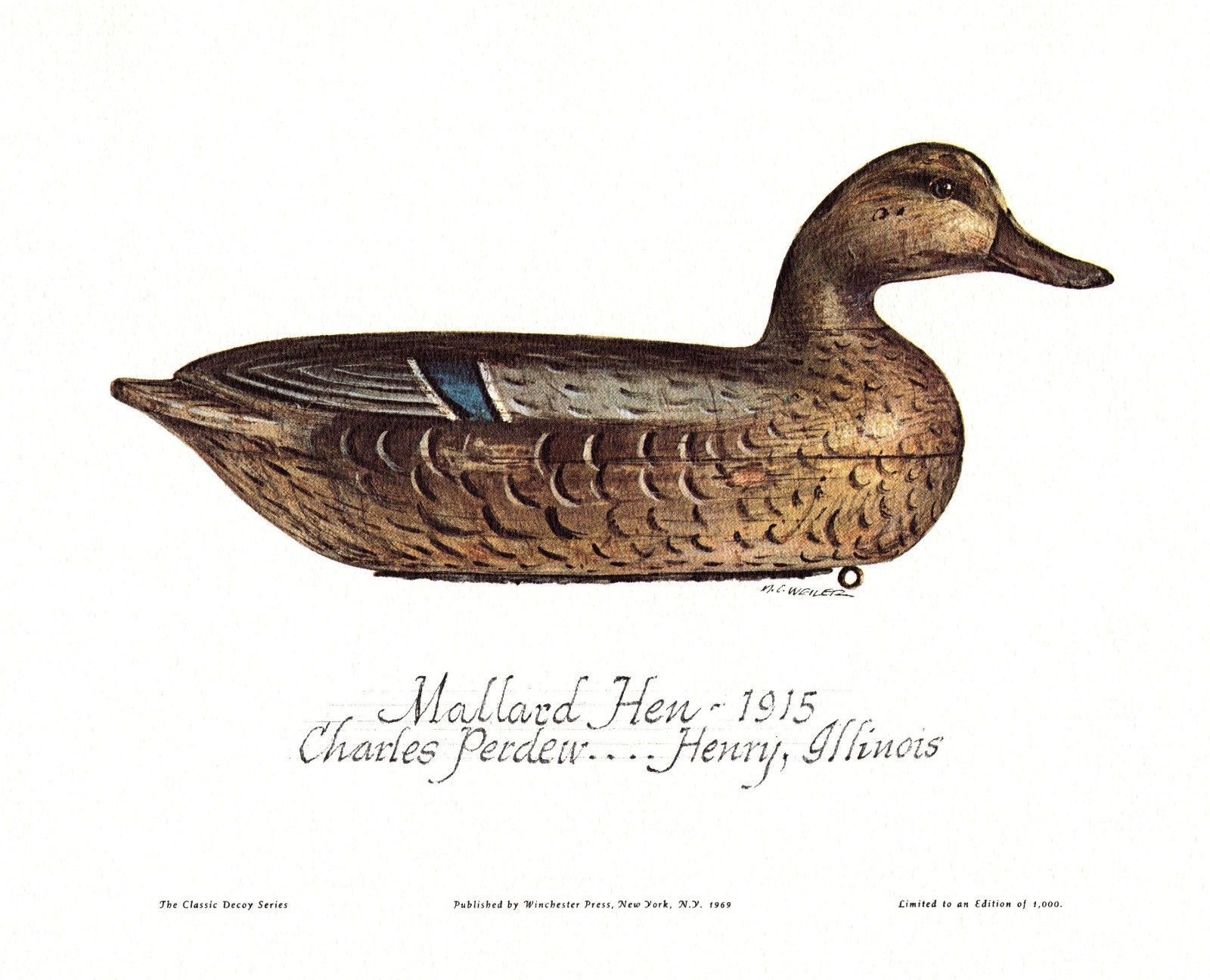 Mallard Hen Duck Decoy Print Weiler Art LTD Ed. Charles Perdew Henry IL 6993f